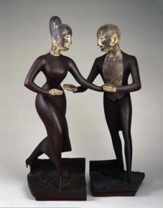   Elie Nadelman, Tango, c. 1918–24, cherry wood and gesso, the MFAH, gift of Mr. and Mrs. Meredith Long. © Estate of Elie Nadelman