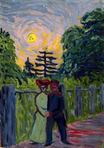   Ernst Ludwig Kirchner, Moonrise: Soldier and Maiden, 1905, oil on board, the Museum of Fine Arts, Houston, gift of Audrey Jones Beck.